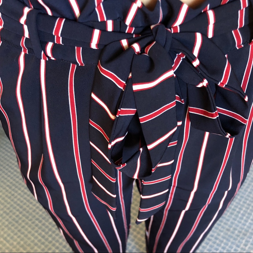 Pull & Bear Navy Vertical Striped High Waisted Pants With Pockets